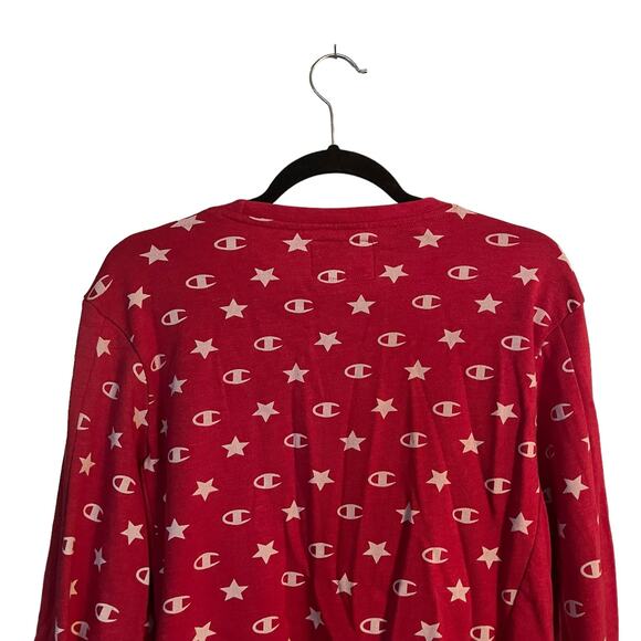 Champion Cherry Red Logo Print Sweatshirt Short Style XL Cotton Blend Streetwear - Picture 5 of 9
